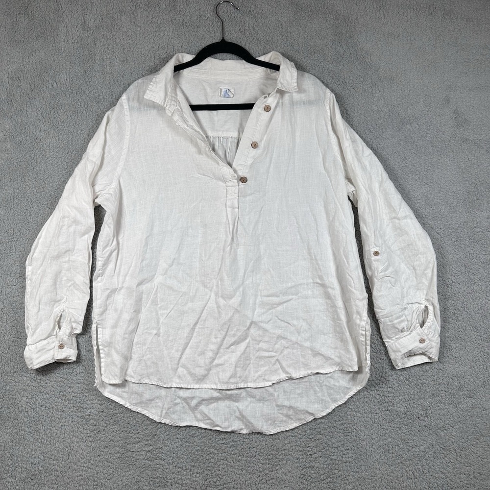 Sigrid Olsen 100% Irish Linen Shirt Top Womens Size XL White Beachy Coastal - Picture 1 of 8